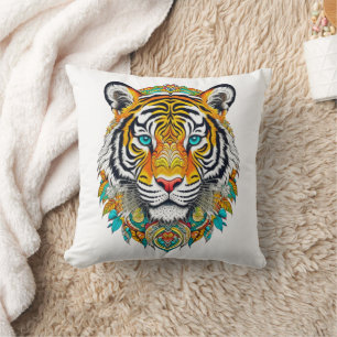 Boho Hippie Floral Year of the Tiger Art Throw Pillow
