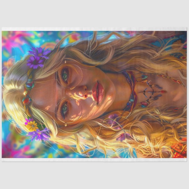 Boho Hippie Flower Child Chic Decoupage Tissue Paper (Front)