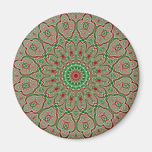 Boho Hippie Funky Trippy Ornate Christmas Mandala  Magnet (Front)