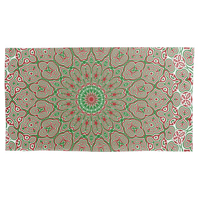 Boho Hippie Funky Trippy Ornate Christmas Mandala  Pillowcase (Front-Left)