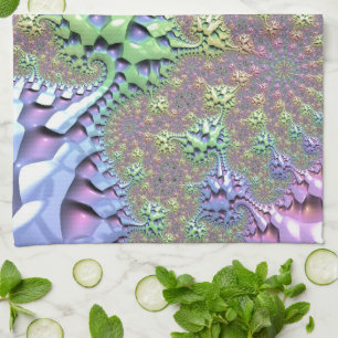 Boho Hippie Groovy Shiny Colourful Rainbow Fractal Kitchen Towel