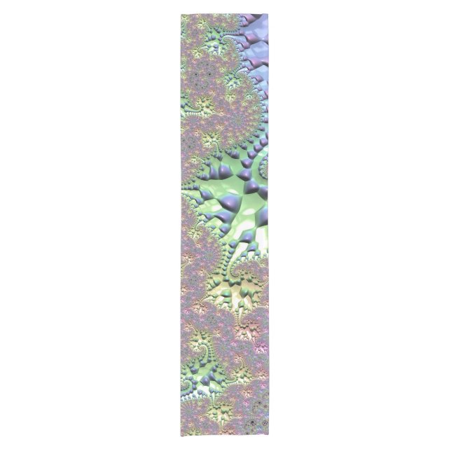 Boho Hippie Groovy Shiny Colourful Rainbow Fractal Short Table Runner (Front)