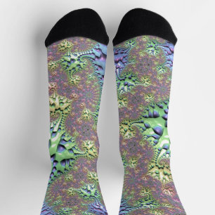 Boho Hippie Groovy Shiny Colourful Rainbow Fractal Socks