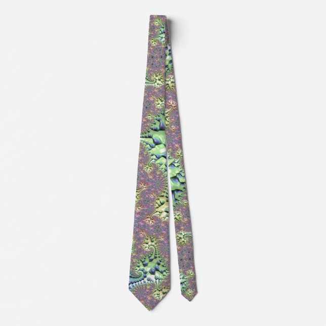 Boho Hippie Groovy Shiny Colourful Rainbow Fractal Tie (Front)