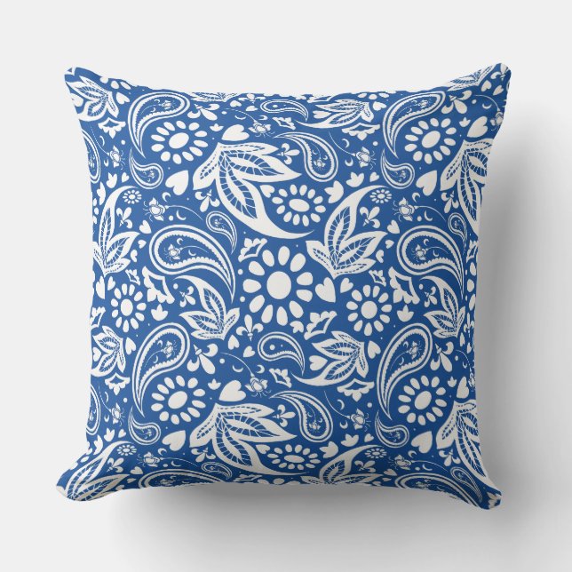Boho Hippie Paisley Print Outdoor Pillow (Front)