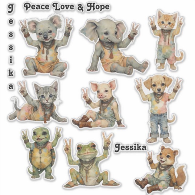 Boho Hippie Peace Baby Animals Custom Personalize  (Front)