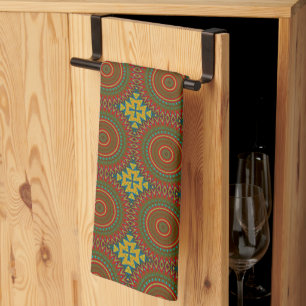 Boho Hippie Red Yellow Blue Vintage Tribal Ethnic Kitchen Towel