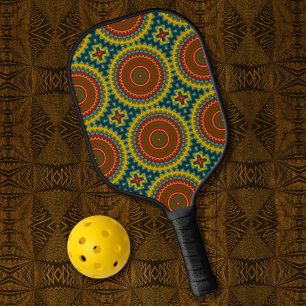  Boho Hippie Red Yellow Blue Vintage Tribal Ethnic Pickleball Paddle