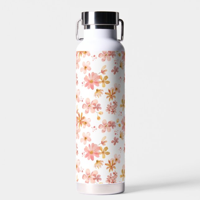 Boho hippie rustic earthy natural flowers water bottle (Front)