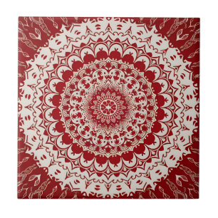 Boho Hippie Tibetan Inspired Red Mandala Tile