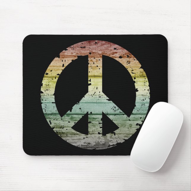 Boho Hippy 60s 70s Peace Sign Mouse Pad (With Mouse)