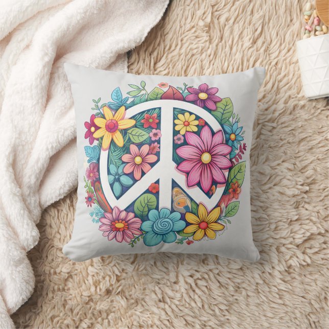 Boho Hippy 60s 70s Peace Sign Throw Pillow (Blanket)