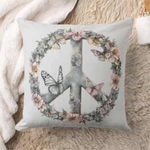 Boho Hippy 60s 70s Peace Sign Throw Pillow
