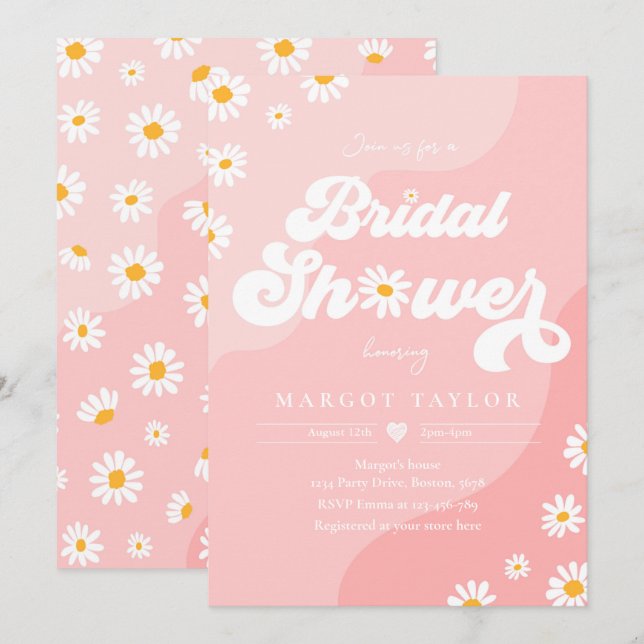 Boho Hippy Vibes Pink Daisy Festival Bridal Shower Invitation (Front/Back)