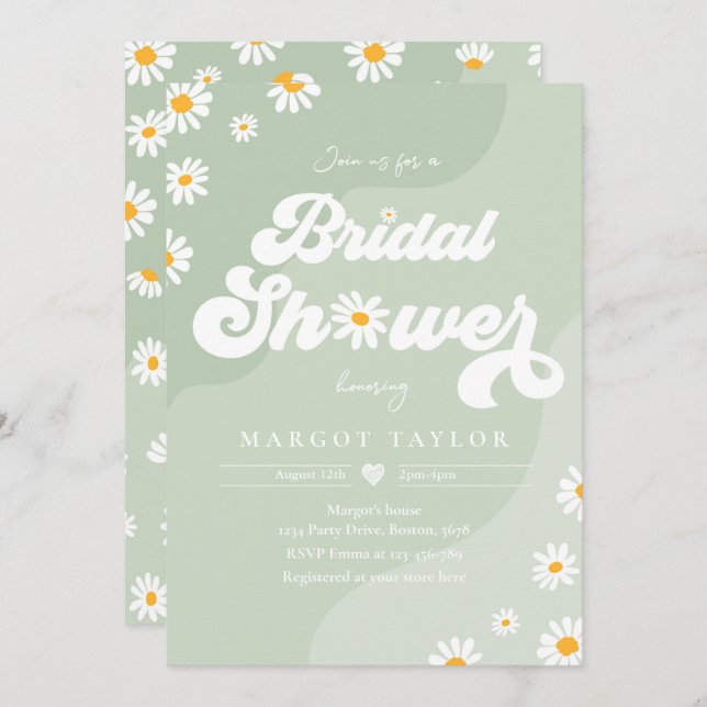 Boho Hippy Vibes Sage Green Festival Bridal Shower Invitation (Front/Back)