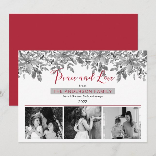 Boho Holiday Greenery Peace and Love 3 Photo (Front/Back)