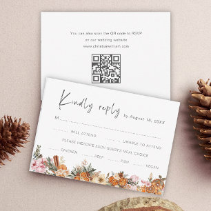 Boho Holiday Wedding QR Code RSVP Card
