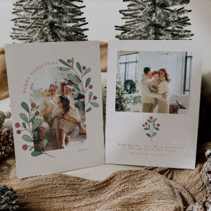 Boho Holly Family Photo Christmas Card