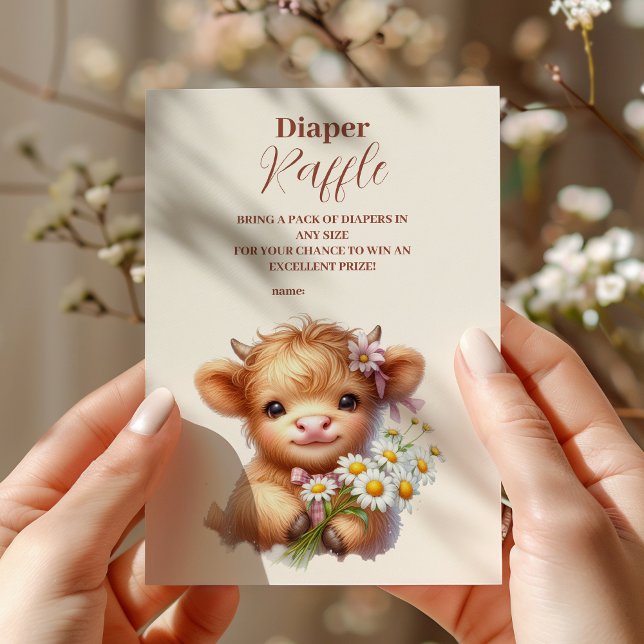 Boho Holy Cow Highland Cow Baby  Raffle Diapper Enclosure Card (Creator Uploaded)
