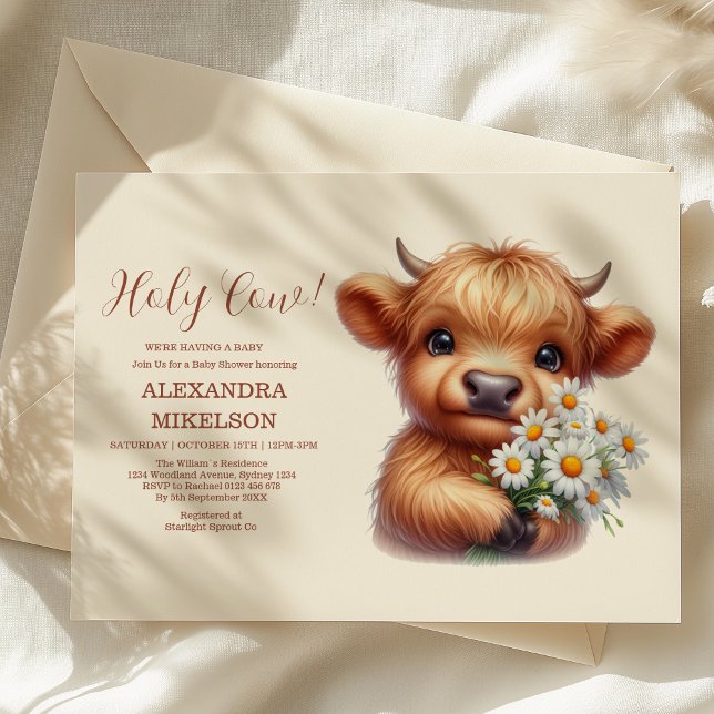 Boho Holy Cow Highland Cow Baby Shower Invitation (Creator Uploaded)