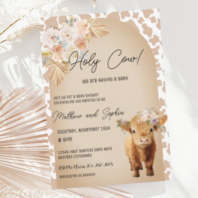 Boho Holy Cow Highland Cow Baby shower Invitation (Créateur téléchargé)