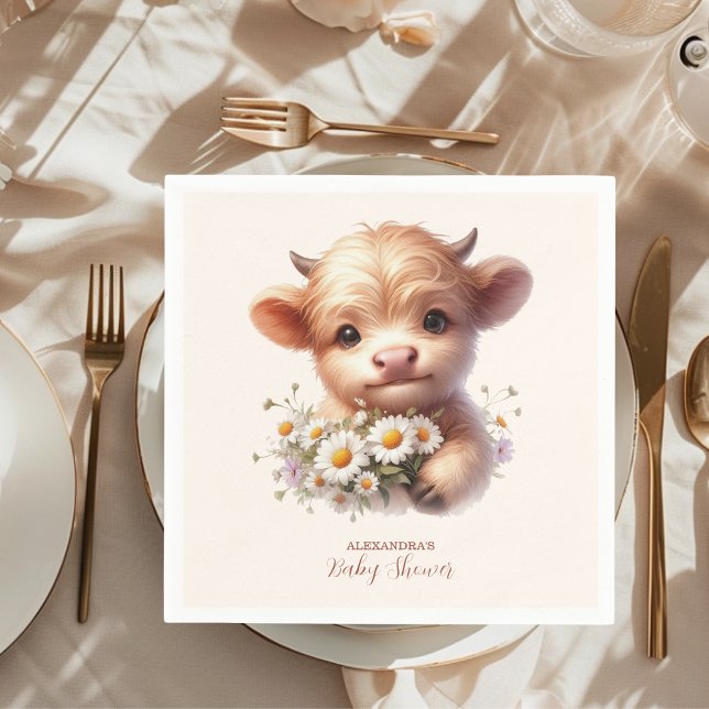 Boho Holy Cow Highland Cow Baby Shower Napkin (Creator Uploaded)