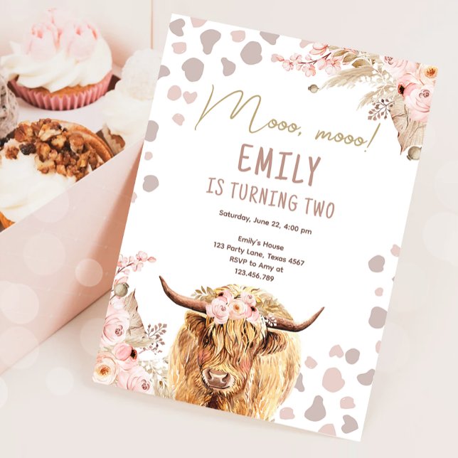 Boho Holy Cow Highland Pampas Farm Girl Birthday Invitation (Creator Uploaded)