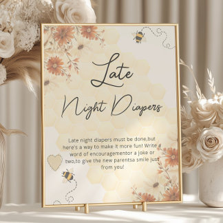 Boho Honey Baby Shower Late Night Diapers Poster