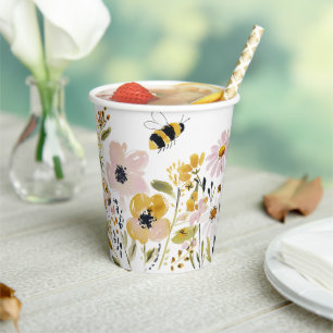 Boho Honey Bee & Wildflower Baby Shower Paper Cups