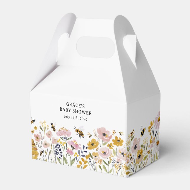 Boho HoneyBee & Wildflower Baby Shower Favor Box (Front Side)