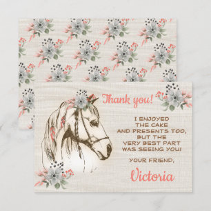 Boho Horse Birthday Party Thank you note Invitation