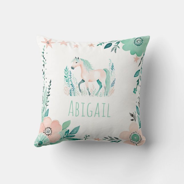 Boho Horse Personnalisé Coussin Pastel Green (Verso)