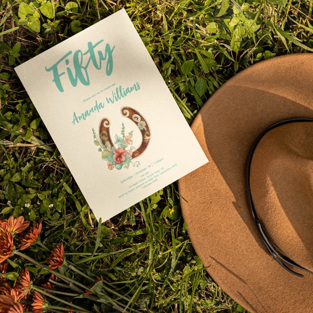 Boho Horseshoe Wildflowers Fiftieth Birthday Invitation (Creator Uploaded)