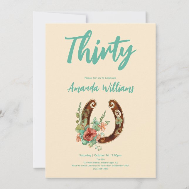 Boho Horseshoe Wildflowers Thirtieth Birthday Invitation (Front)