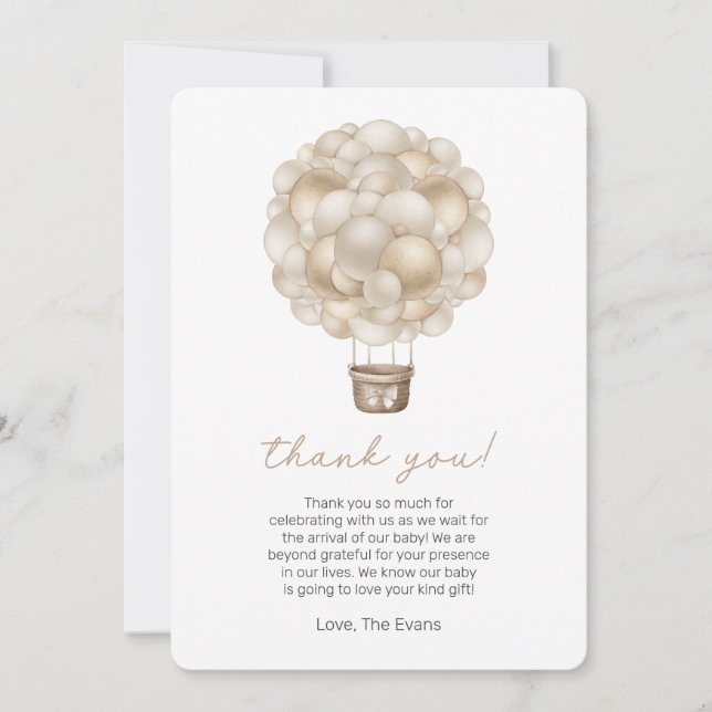 Boho Hot Air Balloon Baby Shower Thank You Card (Front)
