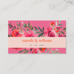 Boho Hot Pink Orange Floral Wedding Website Enclosure Card