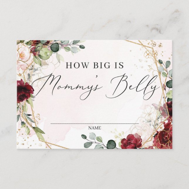 Boho how big is mommy's belly card burgundy gold (Front)