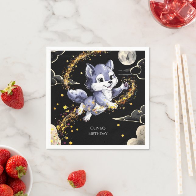 Boho Howling Wolf Birthday Napkin (Insitu)