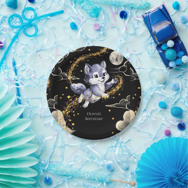 Boho Howling Wolf Birthday Paper Plate (Party)