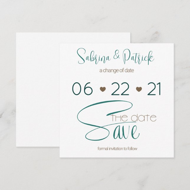 BOHO Hunter Green Typography Save the Date  Invitation (Front/Back)