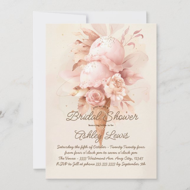 Boho Ice cream invitation, blush ice cream Invitation (Front)