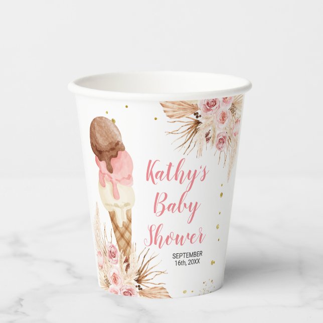Boho ice cream Pampas Grass White Paper Cups (Front)