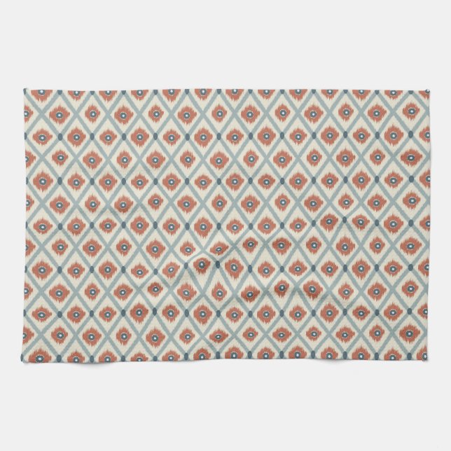 Boho Ikat Diamond Geometric Seamless Pattern  Kitchen Towel (Horizontal)