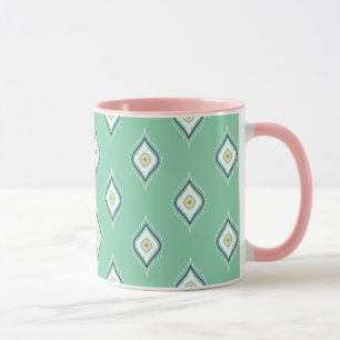 Boho Ikat Green pattern Cute colour matching Pink Mug