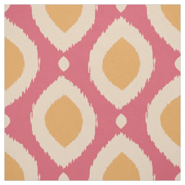 Boho Ikat Print Pink Mustard Tribal Pattern Girly Fabric (Swatch)