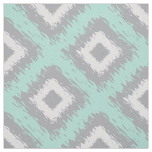 Boho Ikat Tribal Pattern Aqua Gray Diamond Print Fabric