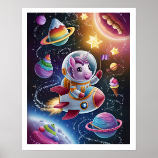 Boho Illustration Unicorn in Space Poster