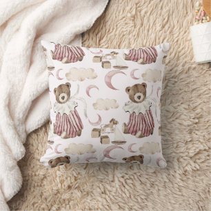 Boho in Neutrals: Baby Bears in Pinks Nursery Throw Pillow