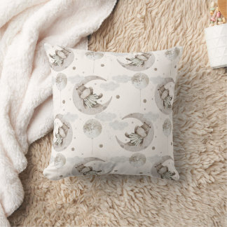 Boho in Neutrals: Sleeping Baby Hippos Nursery Throw Pillow