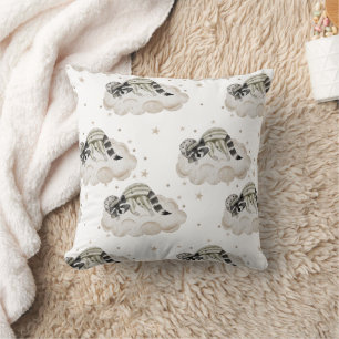 Boho in Neutrals: Sleeping Baby Raccoon Nursery Throw Pillow